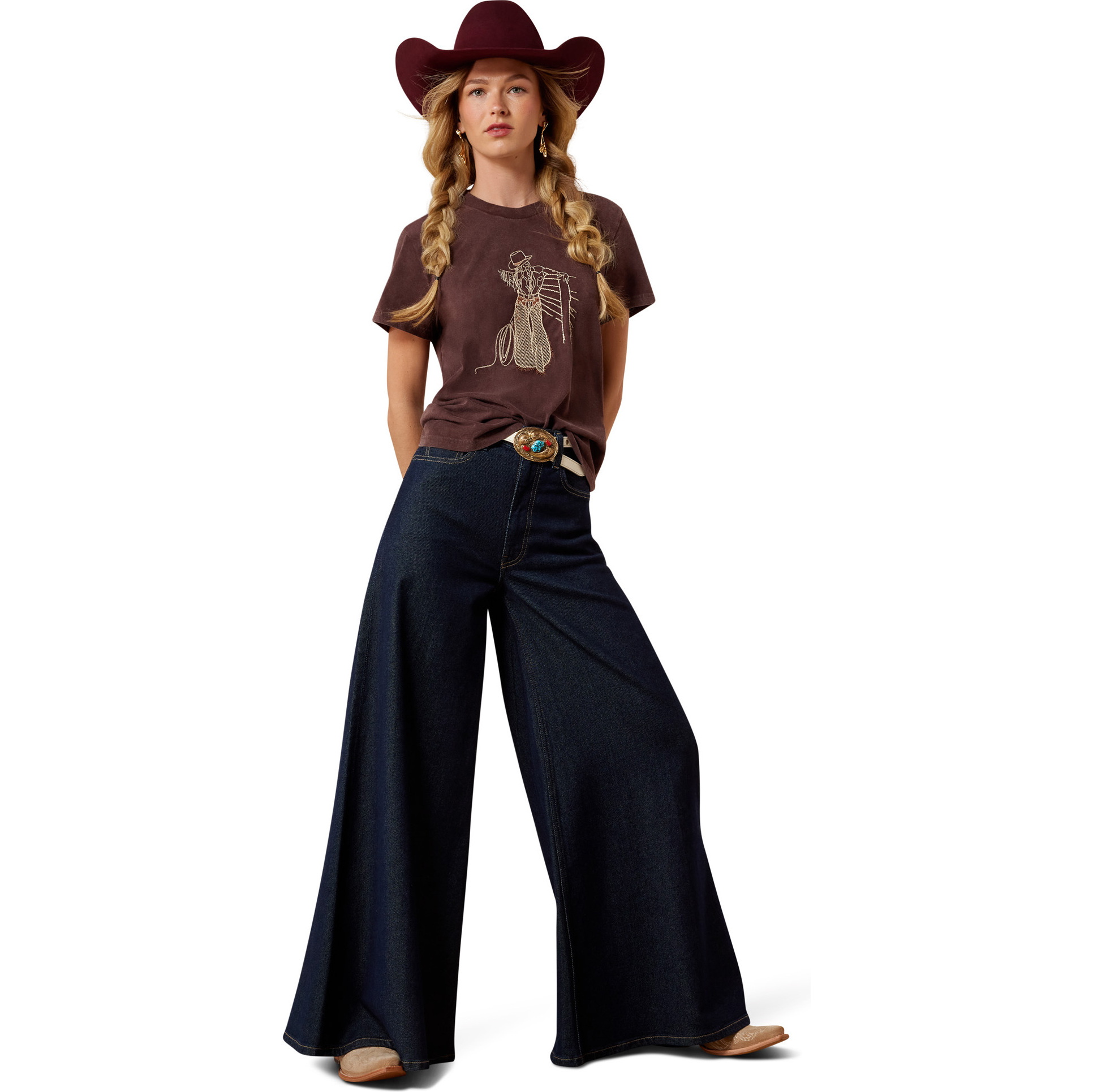 2026 Ariat Womens Rebel With A Cause T-Shirt 10079672 - Chocolate Plum